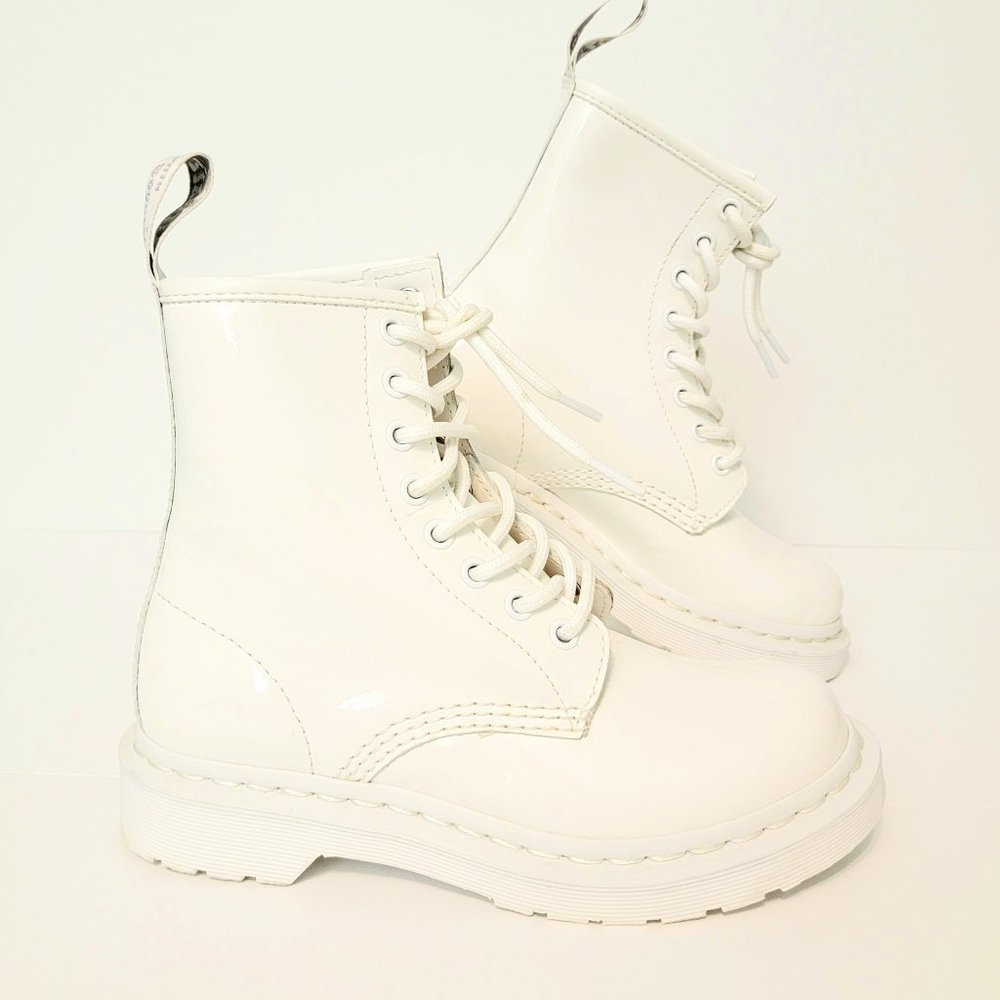 Dr. Martens Women's White Patent Lace-Up Combat Boots
